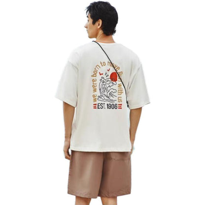 New Balance Amerika retro orqasi alfanumerik bosma sport tasodifiy ekipaj bo'yinli kalta yengli erkaklar xaki futbolkasi