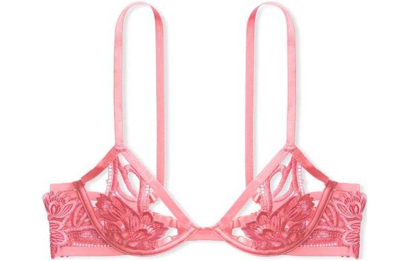 Victoria's secret victoria's secret floral embroidery cutout unpadded bra women's coral pink - Boxette Shop