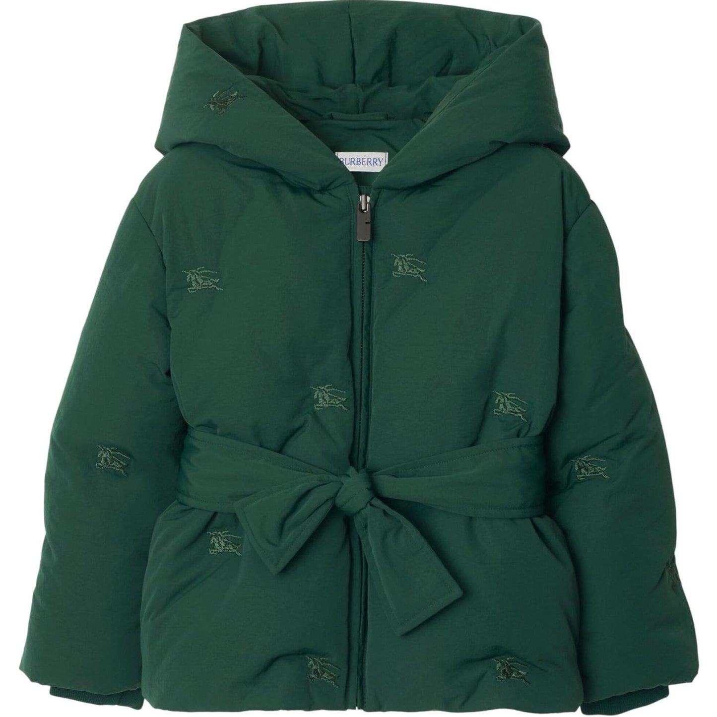 Burberry пуховая куртка fw24 equestrian horseman с капюшоном и вышивкой с длинным рукавом темно-зеленый детские