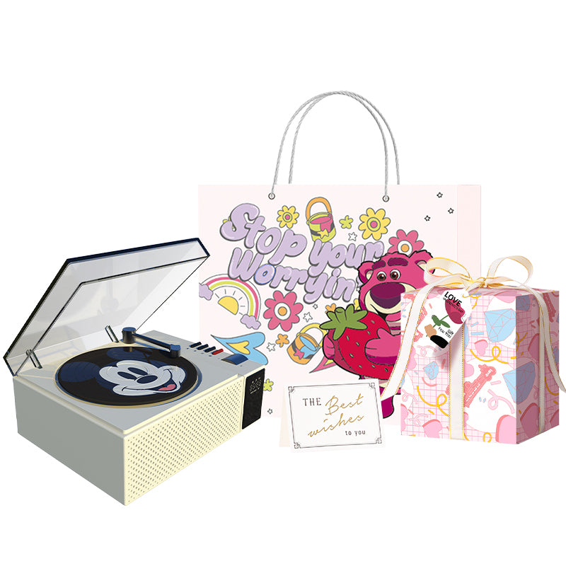 Disney retro vinil bluetooth dinamiki Hifi ovoz sifati led atrof-muhit yorug'ligi aylanadigan rekord ofis uyi aqlli AI soati ijodiy multfilm uslubidagi sovg'a to'plami