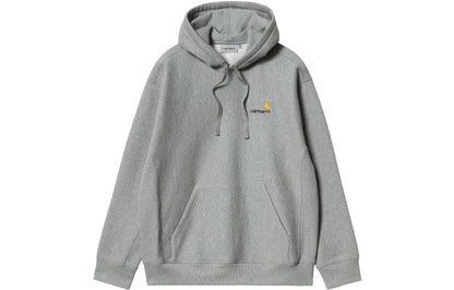 Carhartt wip fw24 qattiq logotipli naqshli tortilgan qalpoqli erkaklar kozok kulrang
