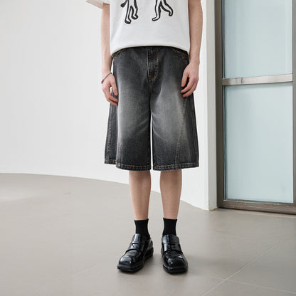 Lilbetter vintage yuvilgan eski dumaloq bo'sh kestirib amerika jinsi teksturasi eskirgan dekonstruksiyasiz split baland ko'cha beshta oddiy erkaklar uchun qora shortilar