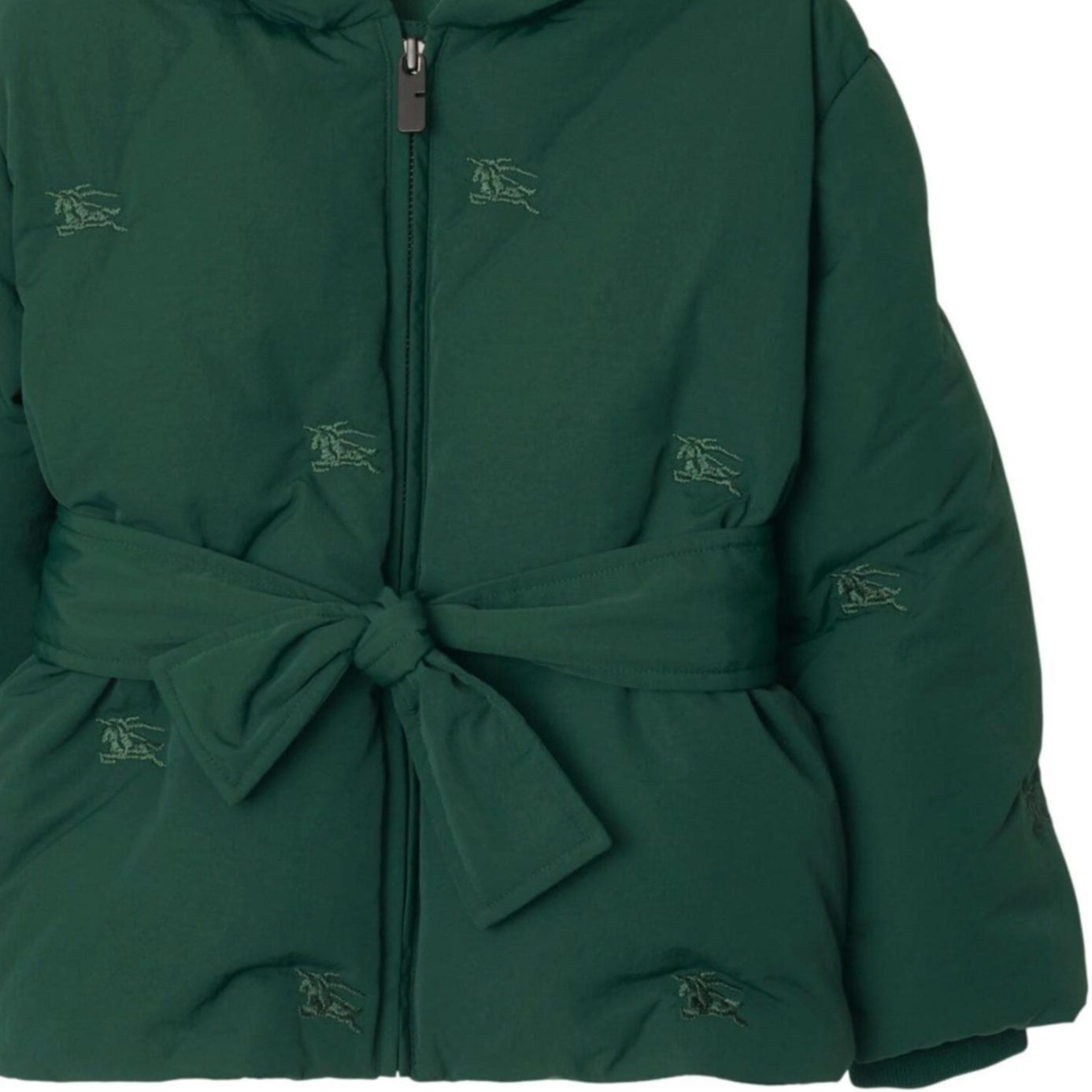 Burberry пуховая куртка fw24 equestrian horseman с капюшоном и вышивкой с длинным рукавом темно-зеленый детские