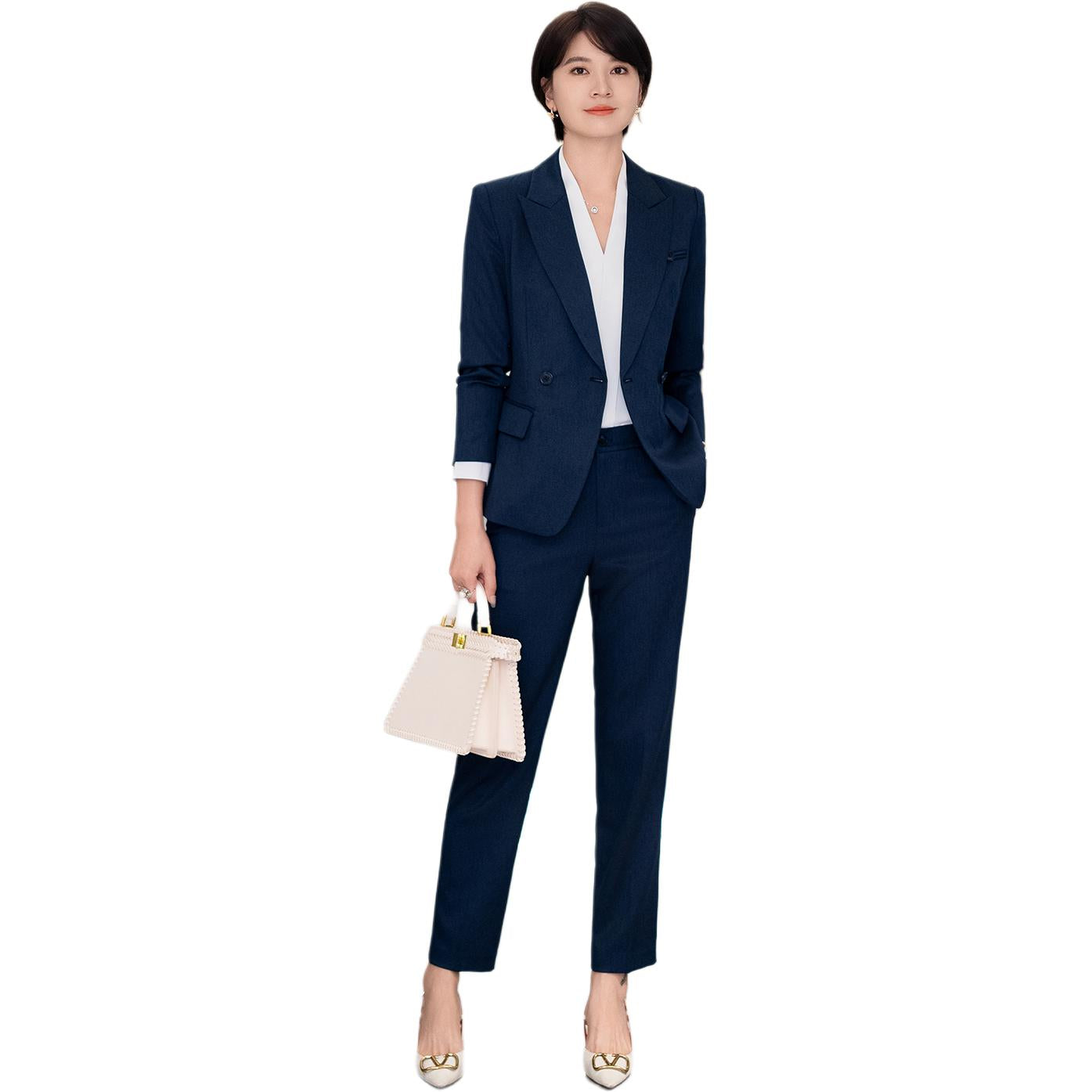 Bir parcha to'plam sovg'a qutisi tekis rangli uzun yengli ko'ylagi qulay oddiy shimlar salqin adaçayı imperator opasi ish joyi ayollar kostyumi kostyumi ayol to'q ko'k