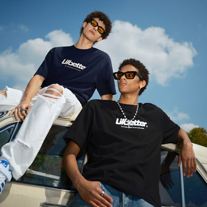 Lilbetter harfi logotipi bosma paxta amerikalik kundalik toza kiyimli dumaloq bo'yinli yarim yengli bo'shashgan juftlik qisqa yengli futbolka modelli erkaklar va ayollar