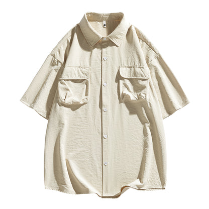 Igoi Amerika yuqori ko'chada qulay moda ish kiyimi nozik kesilgan tasodifiy ko'p qirrali tekis rangli oddiy bo'sh lapel qisqa yengli ko'ylaklar erkaklar va ayollar bir xil