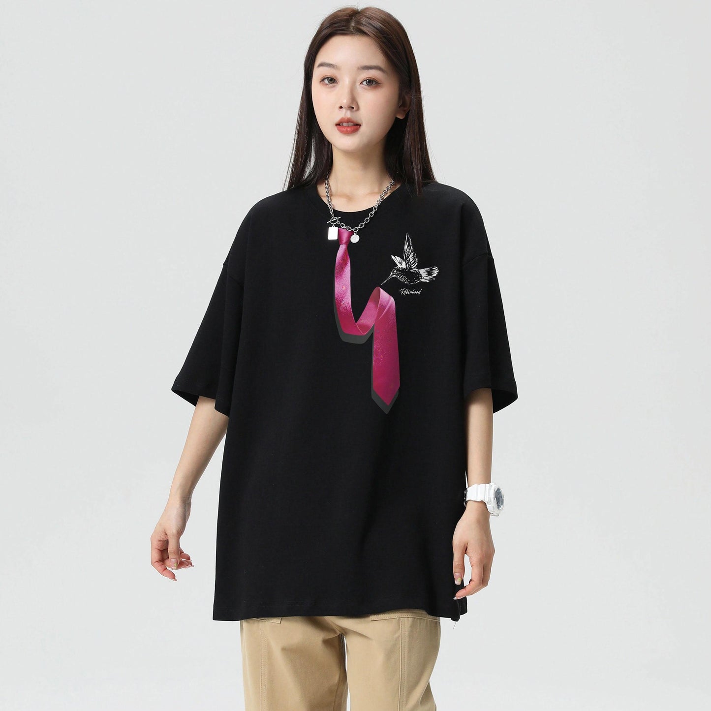 Robin Gud robinhood Amerika retro erkin tasodifiy universal hayvon naqshli tekis rangli kalta yengli futbolka erkaklar va ayollar