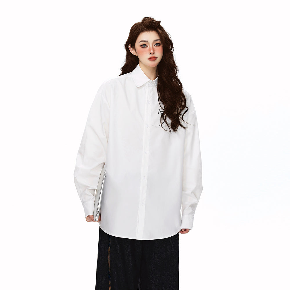 Pal ongaco pal ongaco Amerika yuqori ko'cha asosiy modellari oddiy sof paxta tanasi harflari brend logotipi bosma erkin tasodifiy universal koreys tekis rangli lapel uzun yengli ko'ylaklar bir xil modellar bilan erkaklar va ayollar