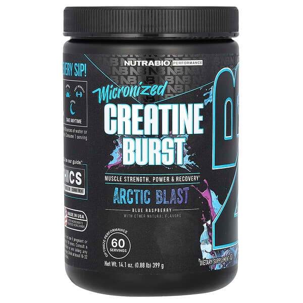 Спортивное питание NutraBio Micronized Creatine Burst, Arctic Blast с голубой малиной - Boxette Shop
