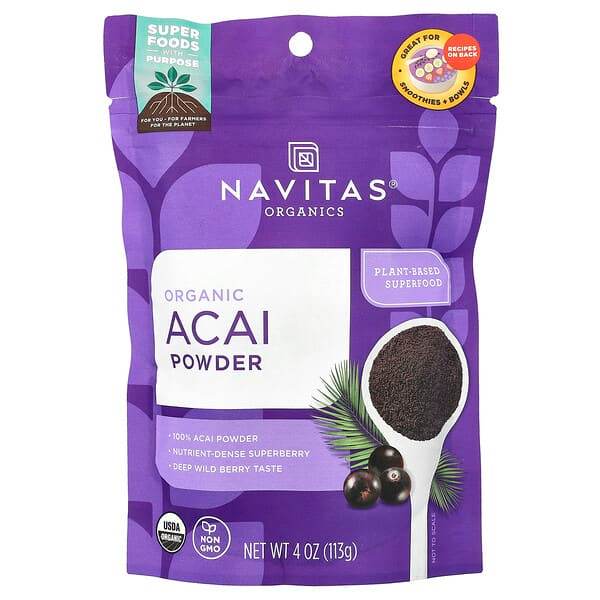 Пищевая добавка Navitas Organics, органический порошок асаи, 113 г - Boxette Shop