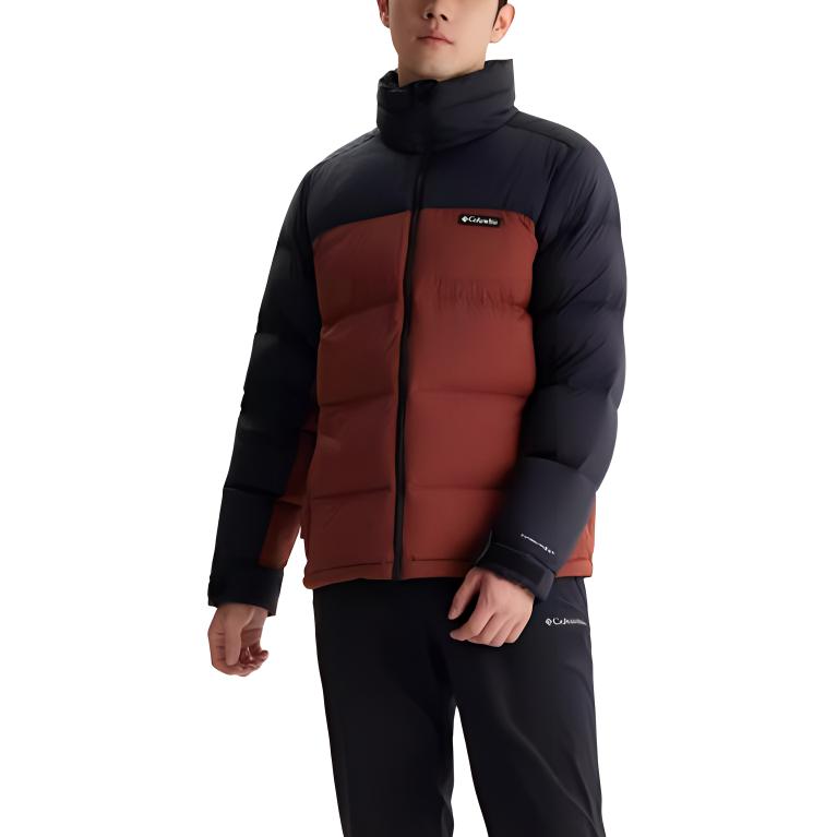 Columbia omni-heat hoodless collar zip comfort down jacket men's brown black