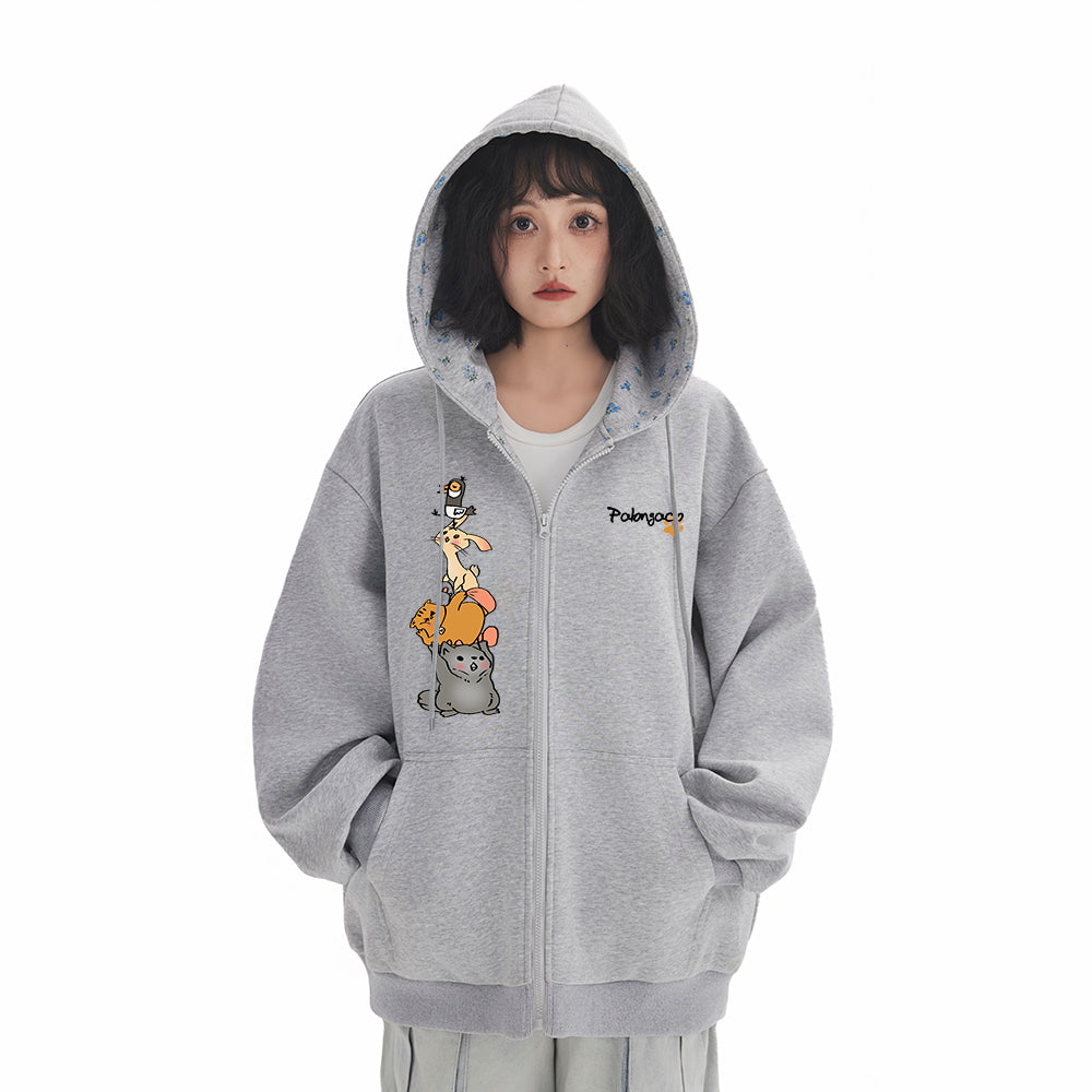 Pal ongaco pal ongaco Amerika retro soddaligi multfilm naqshli bosma harflar logotipi erkin universal trend ko'ylagi ko'ylagi qulay tasodifiy kaputli kardigan kozok erkaklar va ayollar bir xil paragraf bilan