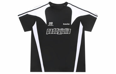 Paddy julia american tide retro splicing collision color function shamol keksa tuyg'u formasi yumaloq bo'yinli bo'sh yelkali sport qisqa yengli futbolka erkaklar va ayollar modellari