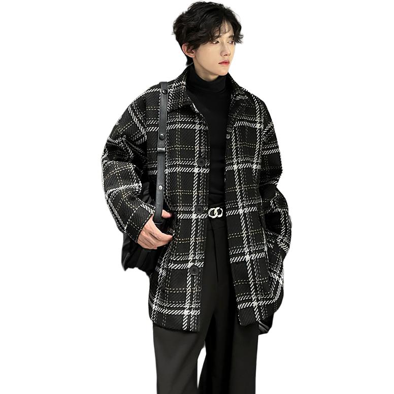 Awao Amerika baland ko'cha tvidli o'rta uzunlikdagi ko'ylagi koreyscha qishki bo'sh tvid juftlik qalin issiq qulay trendli to'da chiroyli palto bir xil modeldagi erkaklar va ayollar