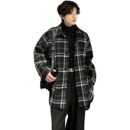 Awao Amerika baland ko'cha tvidli o'rta uzunlikdagi ko'ylagi koreyscha qishki bo'sh tvid juftlik qalin issiq qulay trendli to'da chiroyli palto bir xil modeldagi erkaklar va ayollar