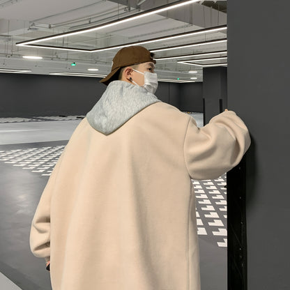 Frq Amerika retro qalpoqli bir ko'krakli o'rta uzunlikdagi Britaniya uslubidagi keng o'lchamli ko'ylagi universal brend logotipi dizayni kapalak tugmachalari pinlar nom plitasi Gonkong uslubidagi bir xil rangdagi erkaklar va ayollar