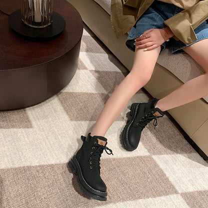 Balletcat воловьей кожи шнуровка рабочая одежда модные личности высота увеличить удобные модные тенденции сто теплый короткий мартин сапоги 5 см женщина