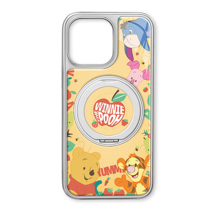 Disney ABS+Kompyuter materiali Yoqimli tolali ayiq Vinni Pux kengaytirilgan uglerod tolasi namunasi 360° aylanadigan stendli telefon qopqog'i Apple/Apple 16promax/15/14pro/max/iphone13/12/11