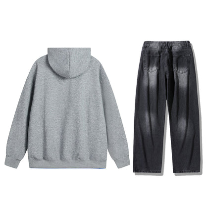 Anti-ofis shaharcha yangi yoshlar tasodifiy sayohat oddiy qulay sport kostyumi shamol trendi ko'p qirrali kozok yupqa tekis jinsi o'g'il ikki qismli kostyum kiyimi kuz va qishki erkaklar modellari