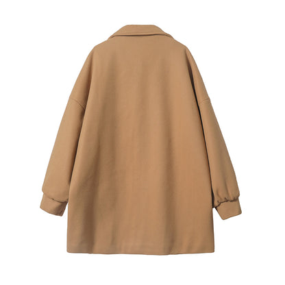 Eyeunderstand Amerikaning yuqori ma'noli retro bo'sh kostyum yoqasi, bir xil modelli erkaklar va ayollar uchun chiroyli ko'p qirrali o'rta uzunlikdagi tvid palto