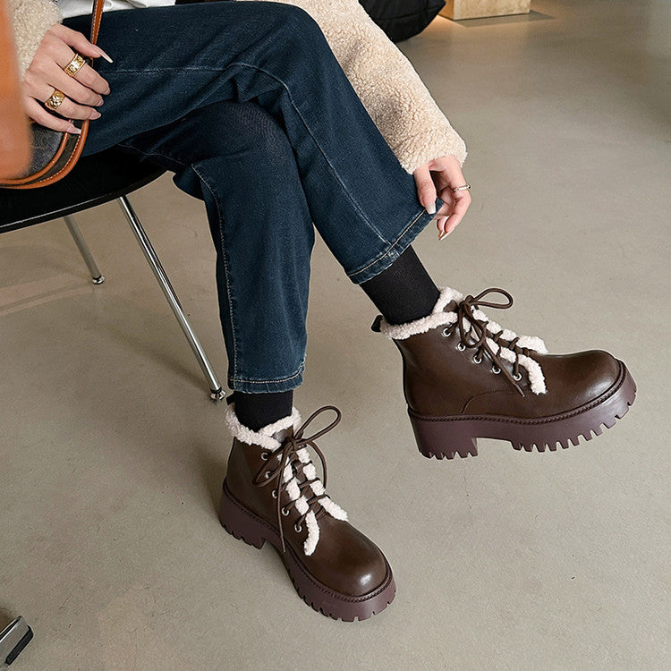 Balletcat коровья кожа толстая подошва мех шик padded темперамент сладкий дата носить удобный мода модные универсальный 11 см мартин сапоги 7 см женщины