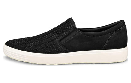 Ecco Soft 7 erkaklar uchun qora dumaloq oyoqli haqiqiy charm loafkalar