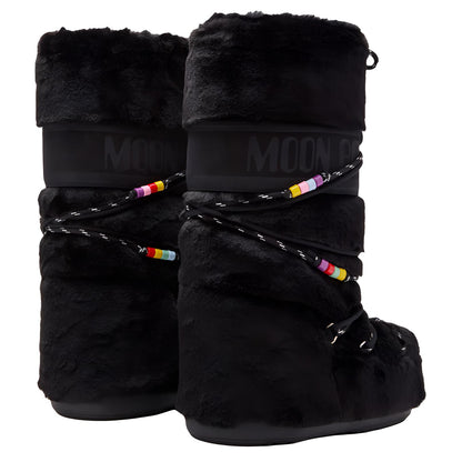 Moon boot icon round toe colourful lace up mid calf snow boots unisex black