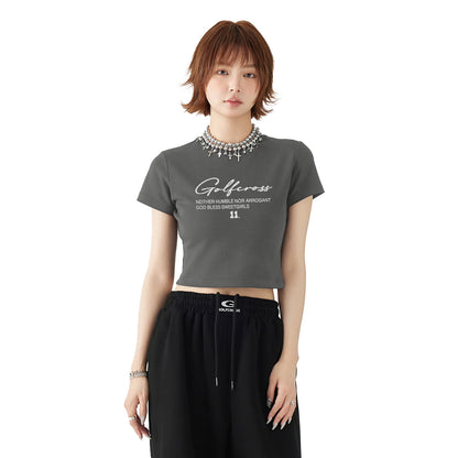 Golfcross shirin salqin ziravorlar qiz uslubi oddiy asosiy ko'p harfli logotipli bosma elkali qisqa yengli pullover yumaloq bo'yinli qisqa yengli yarim yengli ayollar futbolkasi