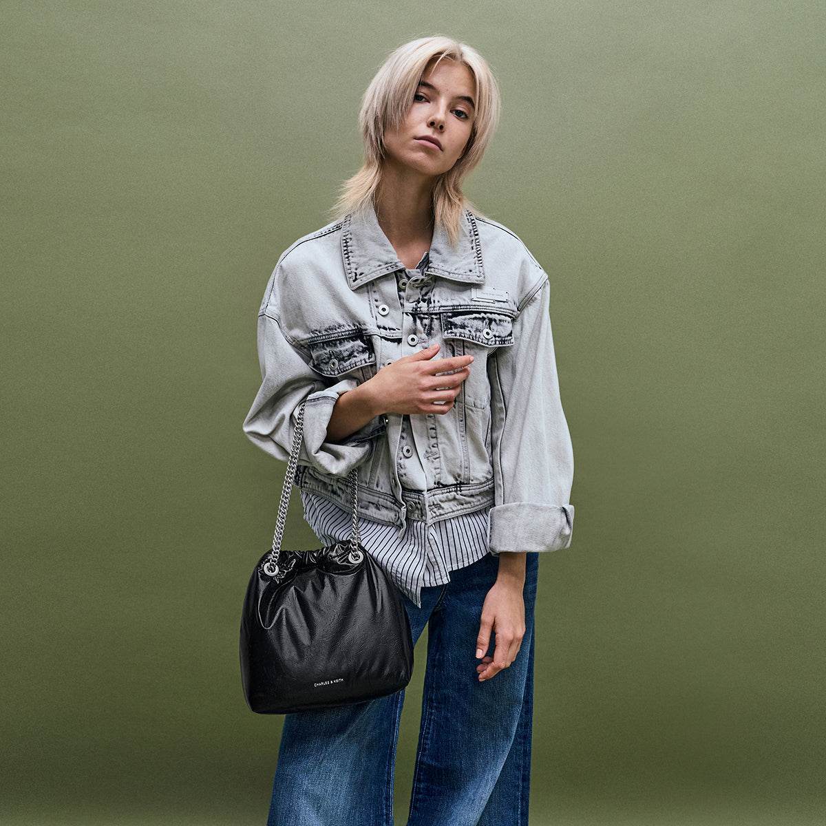 Сумка женская Charles&Keith Ck Drawstring Chain Mother Pu Bucket - Boxette Shop