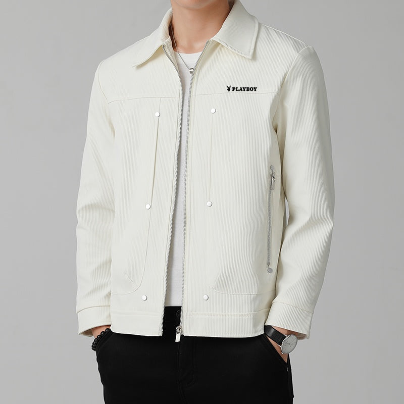 Playboy mikro teksturali metall dekorativ lapel erkaklar ko'ylagi