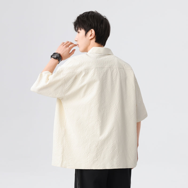 Igoi Amerika tekis rangli oddiy asosiy modellar bo'shashgan yagona ko'krakli teksturali yelkada erkin his qiluvchi oddiy yuzta tekis kalta yengli ko'ylaklar bir xil modeldagi erkaklar va ayollar