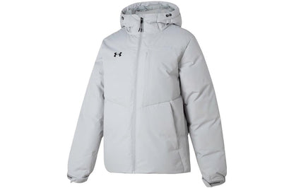 Under armour сплошной цвет случайные капюшоном с длинным рукавом куртка пуховик мужские и женские модели светло-серый