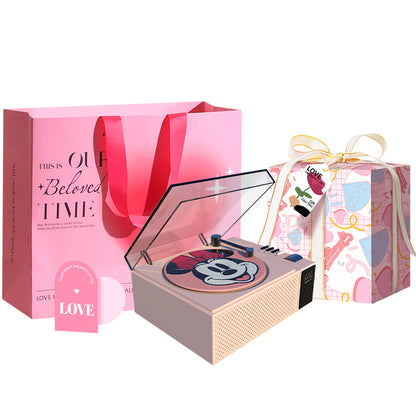 Disney retro vinil bluetooth dinamiki Hifi ovoz sifati led atrof-muhit yorug'ligi aylanadigan rekord ofis uyi aqlli AI soati ijodiy multfilm uslubidagi sovg'a to'plami