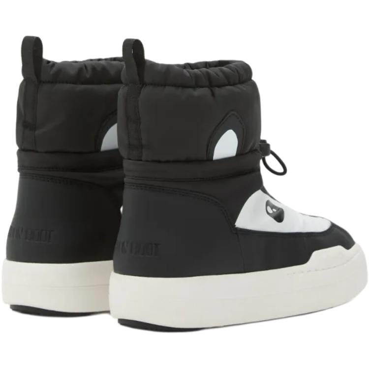 Moon boot park strap panda face round toe drawstring high top kids snow boots black