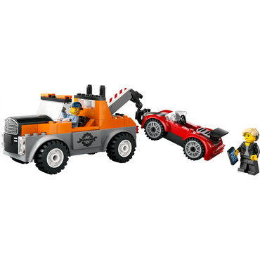 Sport avtomobili bilan LEGO Yoʻl qutqaruv treyleri (60435)
