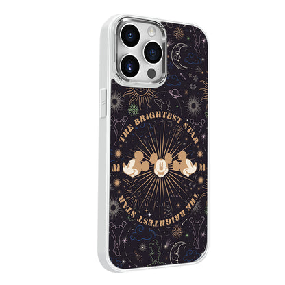 Disney ABS+PC materiali ijodiy to'lqini Mikki bosmaxona uchun yuqori sifatli metall bo'yoq oynasi qo'riqchisi olma/olma 16promax/plus/iphone15/14/13pro multfilm animatsiyasi uchun muzli shisha telefon qutisi