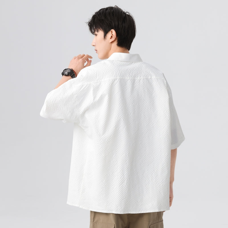 Igoi Amerika tekis rangli oddiy asosiy modellar bo'shashgan yagona ko'krakli teksturali yelkada erkin his qiluvchi oddiy yuzta tekis kalta yengli ko'ylaklar bir xil modeldagi erkaklar va ayollar