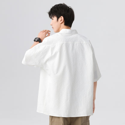 Igoi Amerika tekis rangli oddiy asosiy modellar bo'shashgan yagona ko'krakli teksturali yelkada erkin his qiluvchi oddiy yuzta tekis kalta yengli ko'ylaklar bir xil modeldagi erkaklar va ayollar