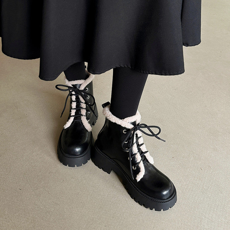 Balletcat коровья кожа толстая подошва мех шик padded темперамент сладкий дата носить удобный мода модные универсальный 11 см мартин сапоги 7 см женщины