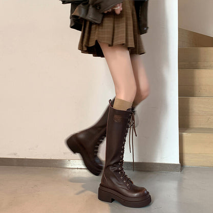 Balletcat cowhide rub colour knight boots vintage niche design casual comfort tall boots 6cm women's