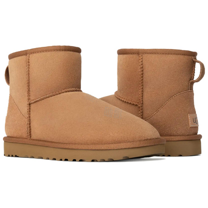 Ugg classic mini из овчины теплые и износостойкие удобные и повседневные короткие сапоги-снегоступы женские каштановые