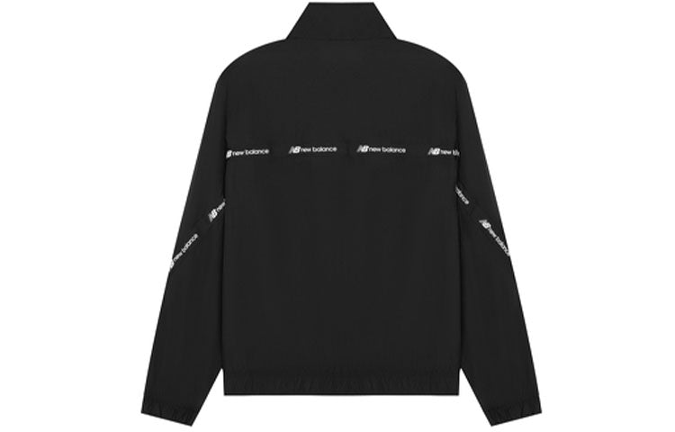 New Balans markali logotipli chiziqli stendli yoqa fermuarli kurtka uniseks qora