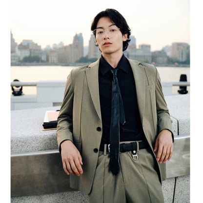 Gxg nol bosim seriyali sof rangli oddiy va burishish oson emas biznes tasodifiy blazer erkaklar kulrang yashil