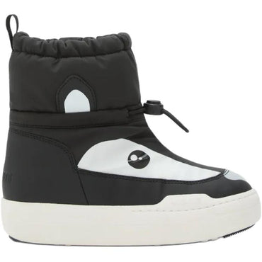Moon boot park strap panda face round toe drawstring high top kids snow boots black