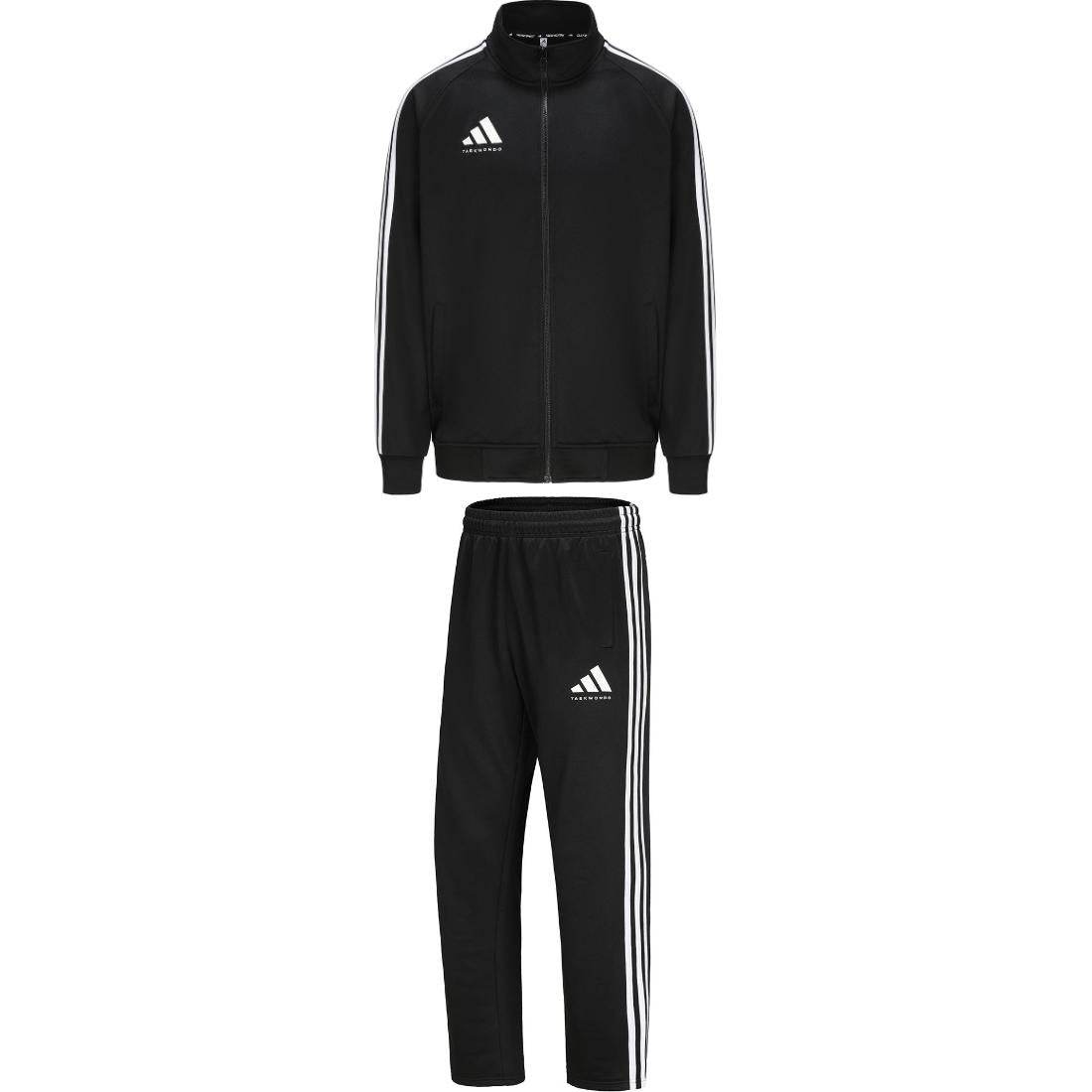 Adidas полосатый дизайн полный молнии куртка куртка среднего роста брюки повседневный спортивный костюм мужчины и женщины с теми же моделями - Boxette Shop