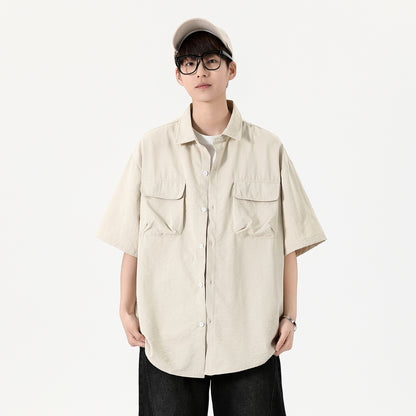 Igoi Amerika yuqori ko'chada qulay moda ish kiyimi nozik kesilgan tasodifiy ko'p qirrali tekis rangli oddiy bo'sh lapel qisqa yengli ko'ylaklar erkaklar va ayollar bir xil