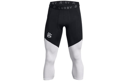 Under armour карри леггинсы карри логотип узорчатый цвет блокировки плотно семь тренировки внутри спортивный костюм брюки мужские черный