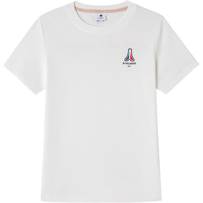 Le coq sportif brendi logotipi shablonlari ochiq havoda kundalik sport ekipaji bo'yinbog'li kalta yengli futbolka ayollar