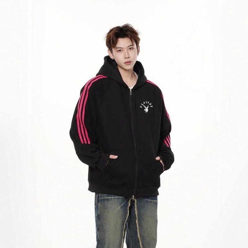 Playboy chiziqli kapshonli erkaklar sport kurtkasi