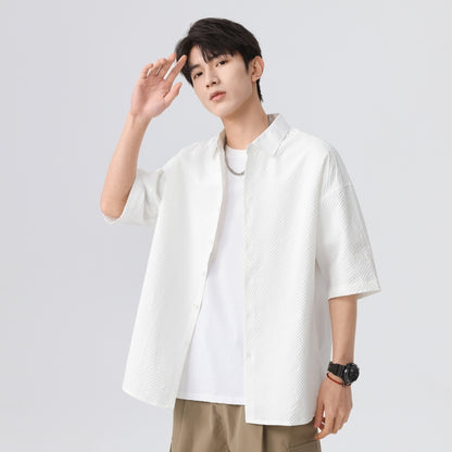 Igoi Amerika tekis rangli oddiy asosiy modellar bo'shashgan yagona ko'krakli teksturali yelkada erkin his qiluvchi oddiy yuzta tekis kalta yengli ko'ylaklar bir xil modeldagi erkaklar va ayollar